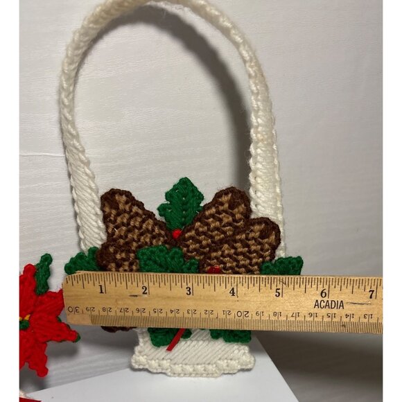 Pointsettia & Pine Cone Christmas Basket Door Knob Hanger Wall Plastic Canvas - Picture 3 of 6
